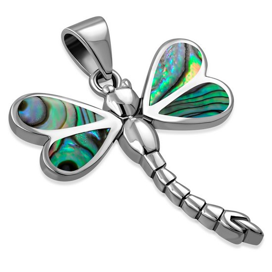 Abalone Shell Dragonfly Silver Pendant