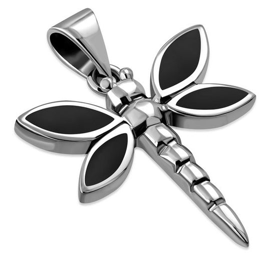 Black Onyx Dragonfly Silver Pendant