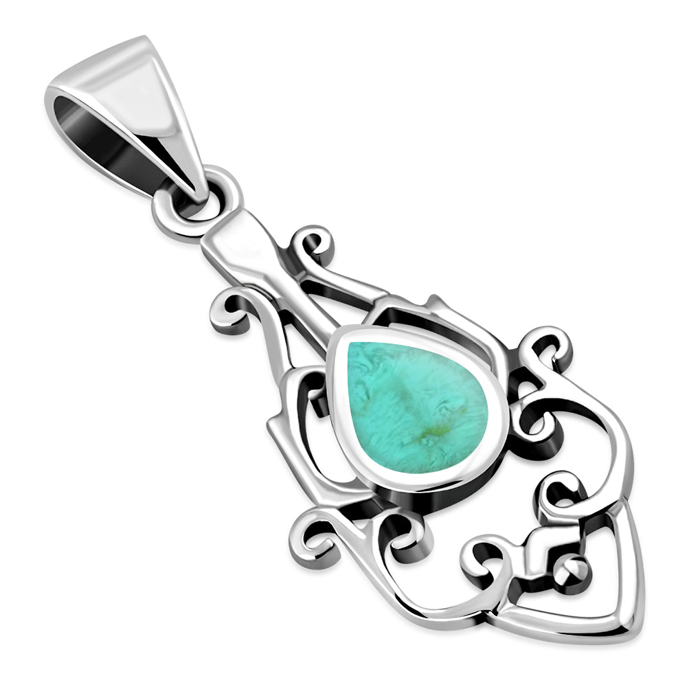 Turquoise Ethnic Sterling Silver Drop Pendant 