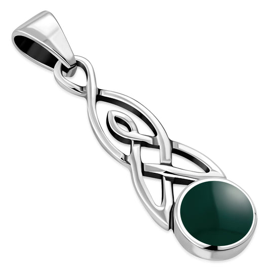 Green Agate Celtic Trinity Silver Pendant 