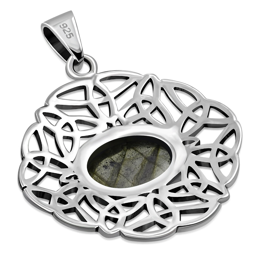 Labradorite Oval Celtic Knot Silver Pendant