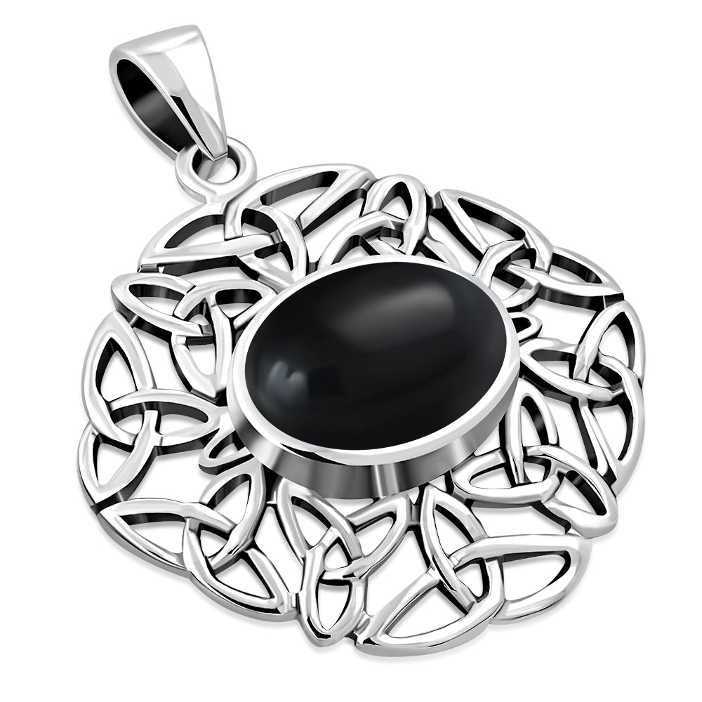 Black Onyx Oval Celtic Knot Silver Pendant 