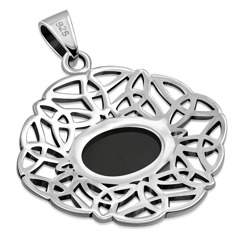 Black Onyx Oval Celtic Knot Silver Pendant