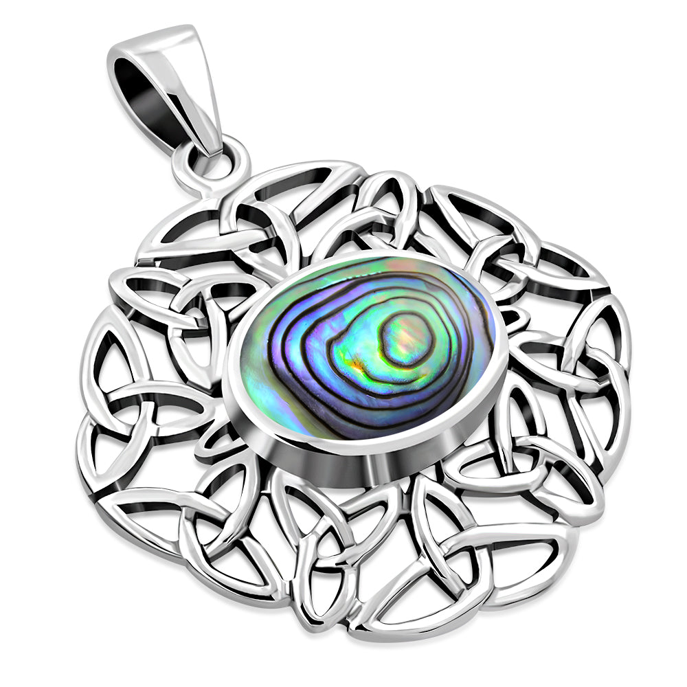 Abalone Shell Oval Celtic Knot Silver Pendant 