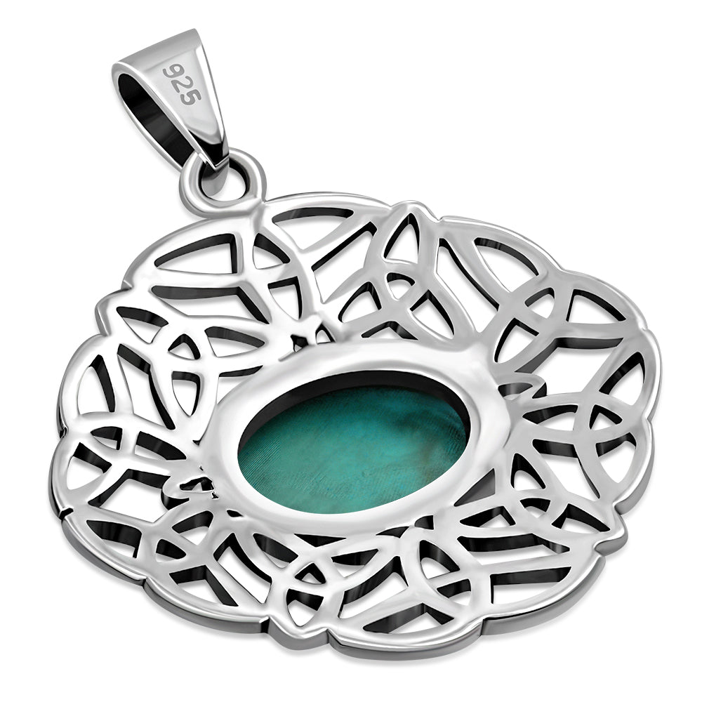 Turquoise Oval Celtic Knot Silver Pendant