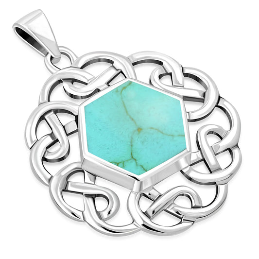 Turquoise Round Celtic Knot Silver Pendant 