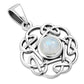 Small Rainbow Moonstone Round Celtic Knot Silver Pendant
