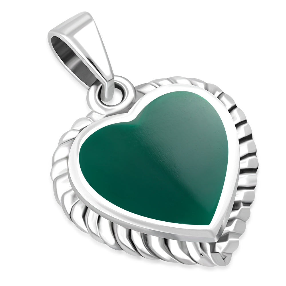 Green Agate Heart Ethnic Silver Pendant 