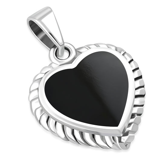 Black Onyx Heart Ethnic Silver Pendant 