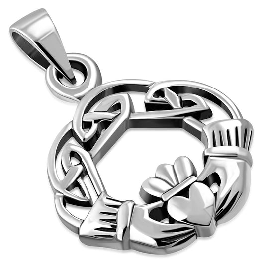 Celtic Knot Claddagh Silver Pendant 