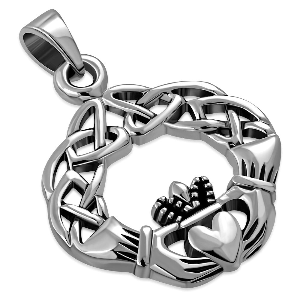 Solid Sterling Silver Celtic Knot Claddagh Pendant 