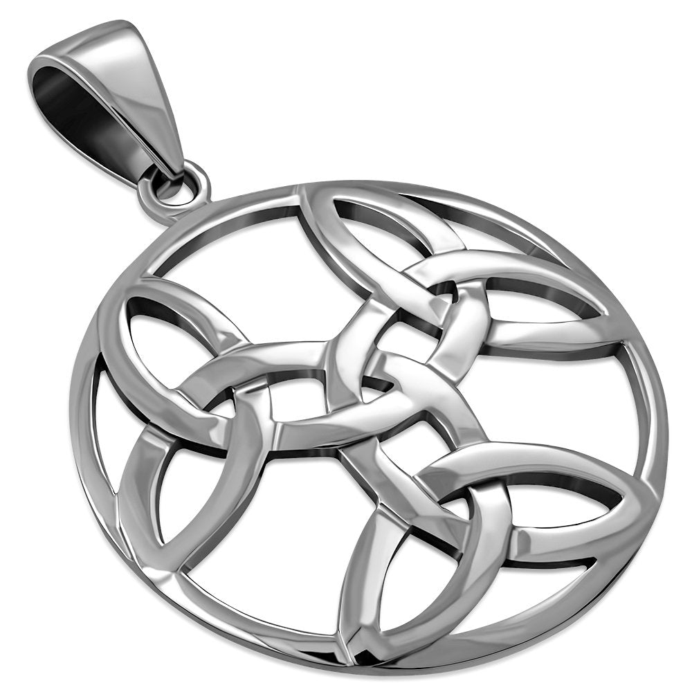 Large Round Trinity Knot Silver Pendant