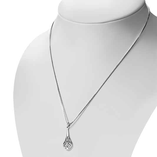 Long Celtic Trinity Silver Drop Pendant