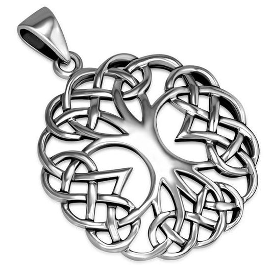 Large Celtic Knot Tree of Life Silver Pendant