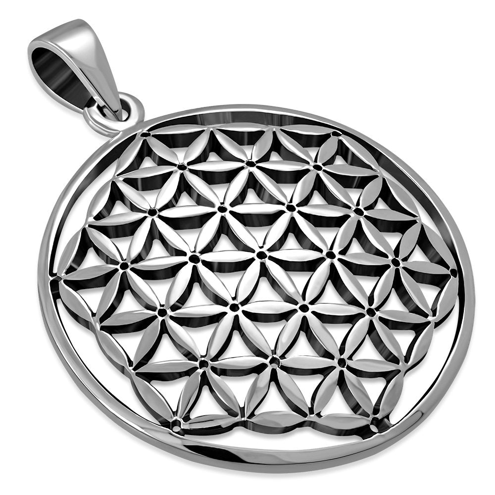 Large Flower of Life Silver Pendant 