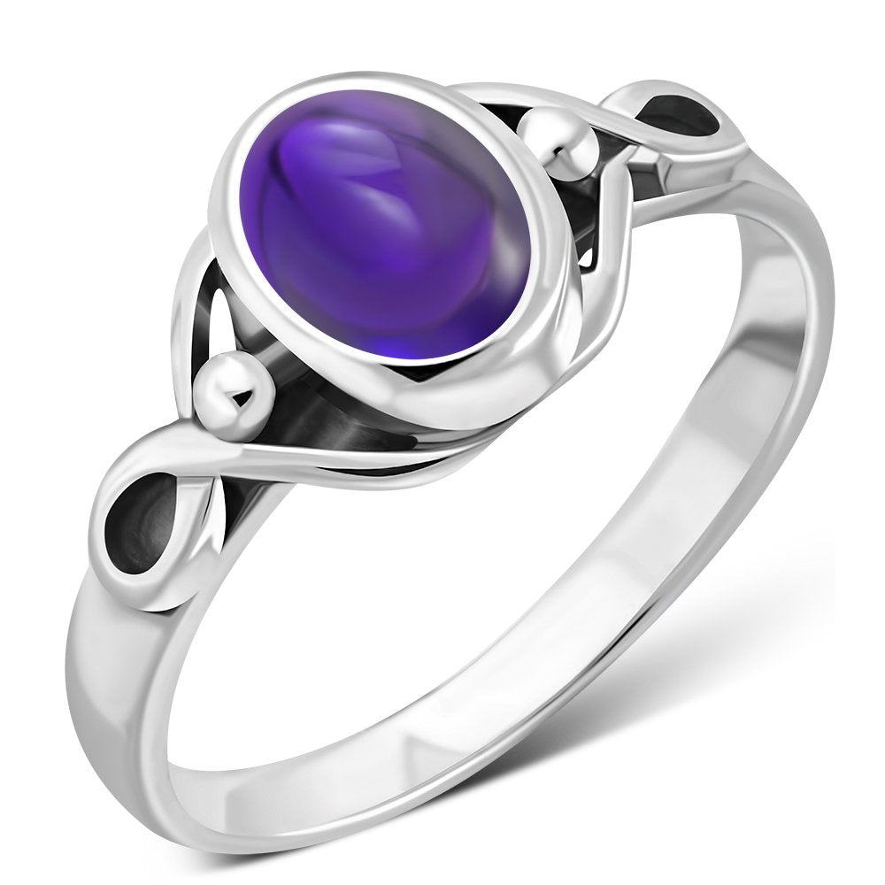 Amethyst Stone Celtic Knot Sterling Silver Ring