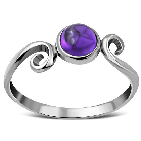 Delicate Silver Spiral Ring set w/ Amethyst Stone