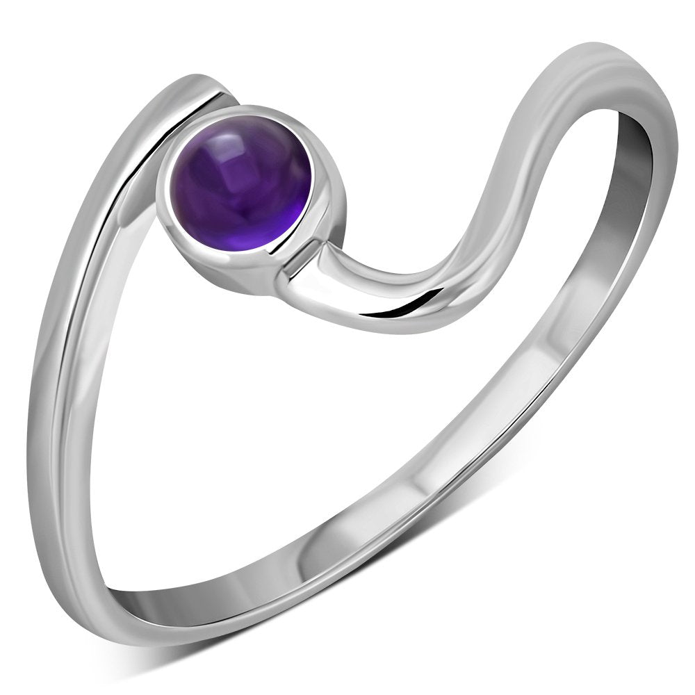 Amethyst Stone Twisted Silver Ring