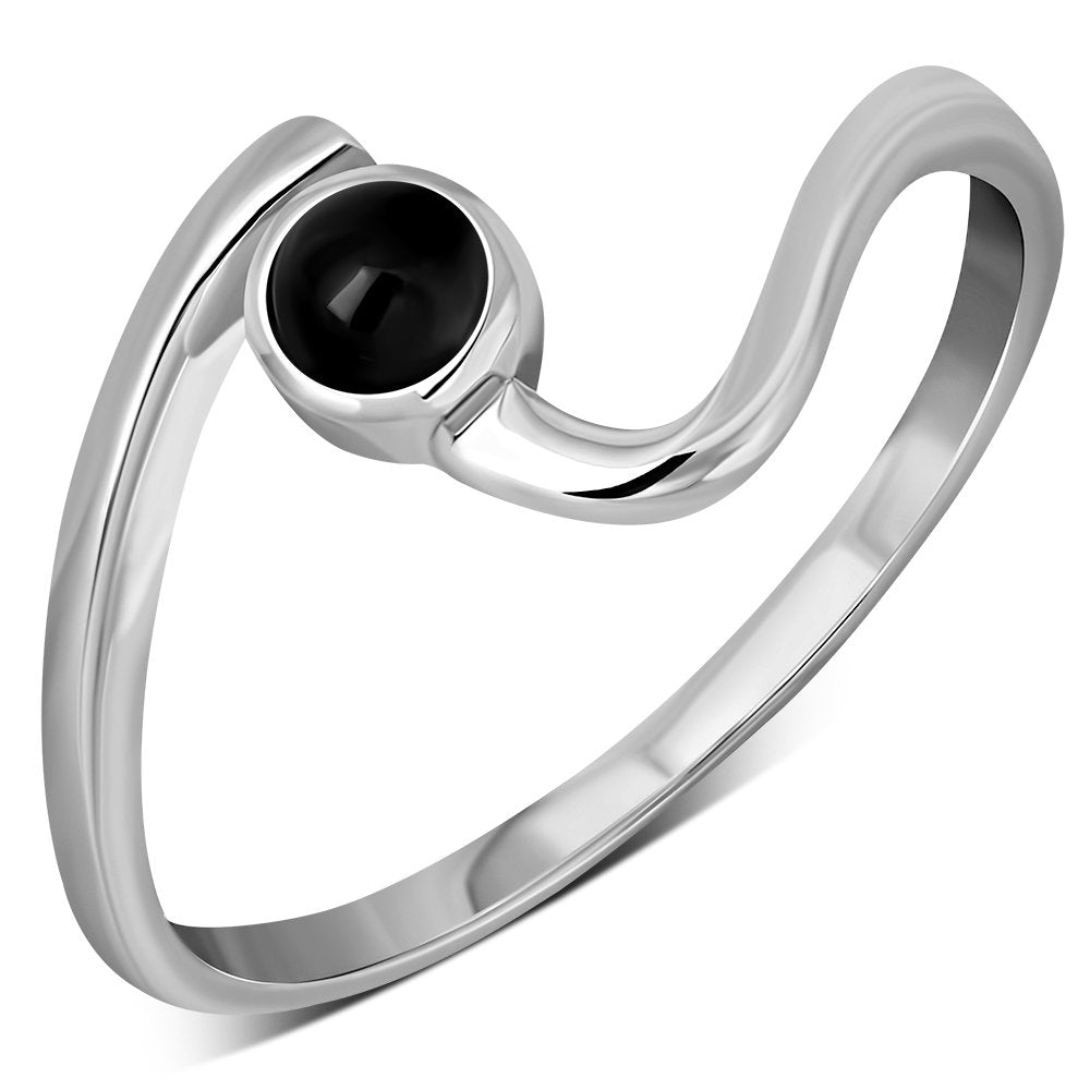 Black Onyx Twisted Silver Ring