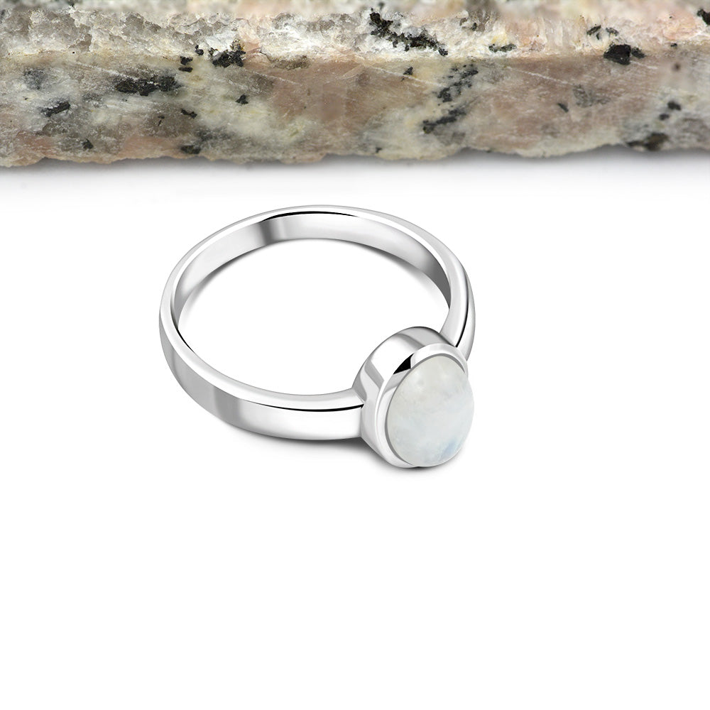 Simple Silver Rainbow Moonstone Ring