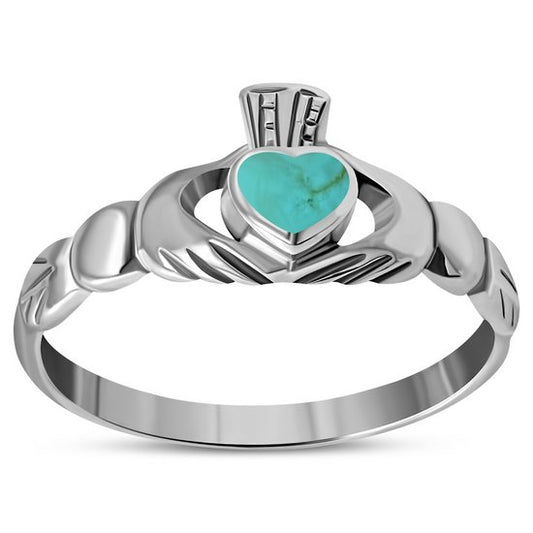 Turquoise Irish Claddagh Silver Ring