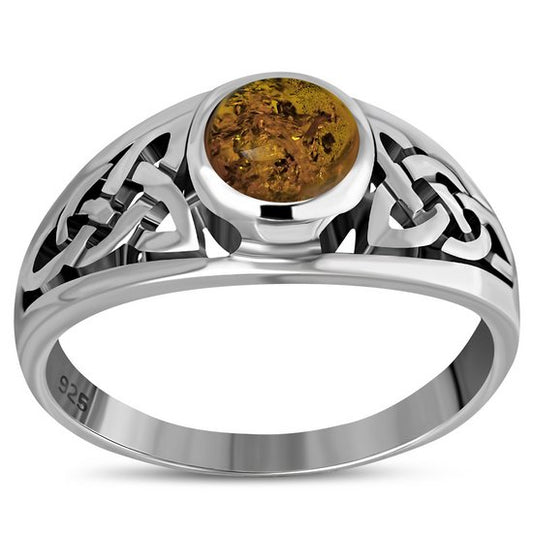 Baltic Amber Celtic Knot Silver Ring