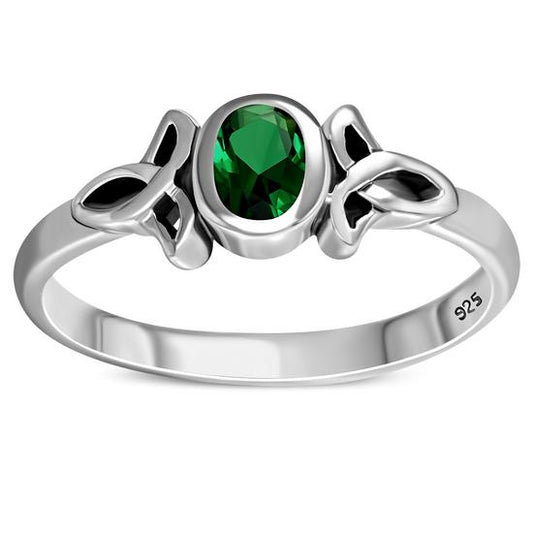 Thin Solid Silver Celtic set w/ Green CZ Ring