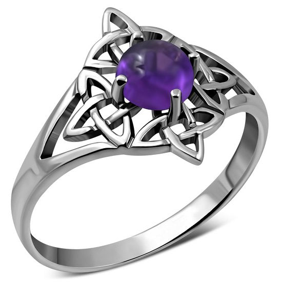 Amethyst Stone Celtic Knot Silver Ring