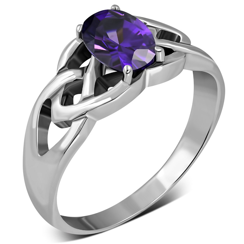 Amethyst CZ Celtic Knot Silver Ring