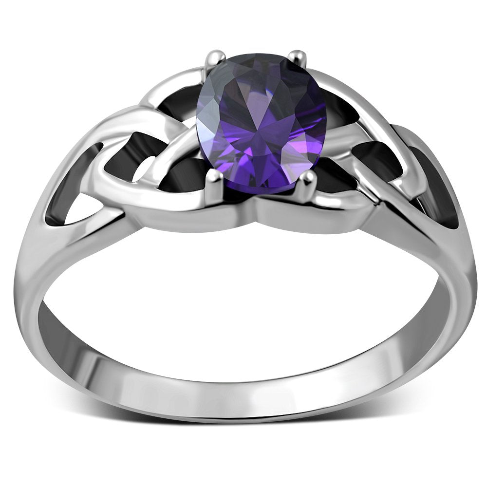 Amethyst CZ Celtic Knot Silver Ring