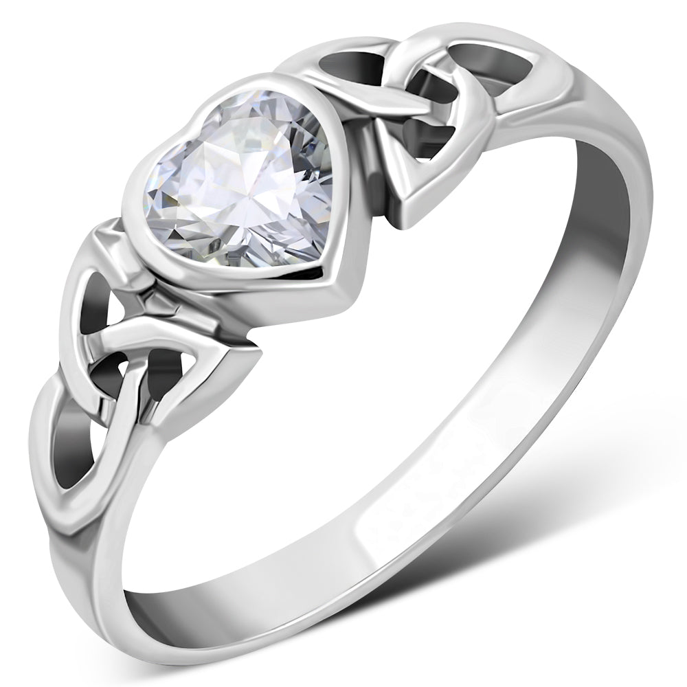 Clear CZ Trinity Knot Silver Ring
