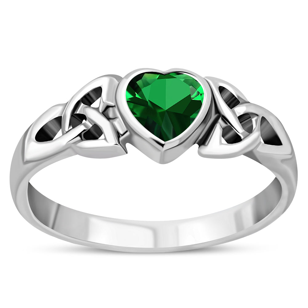 Green CZ Trinity Knot Sterling Silver Ring