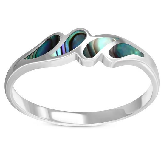 Abalone Sea Shell Silver Drops Ring