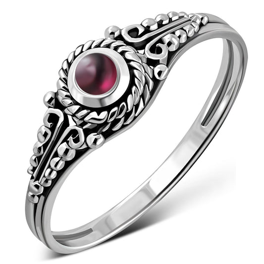 Ethnic Style Garnet Stone Silver Ring