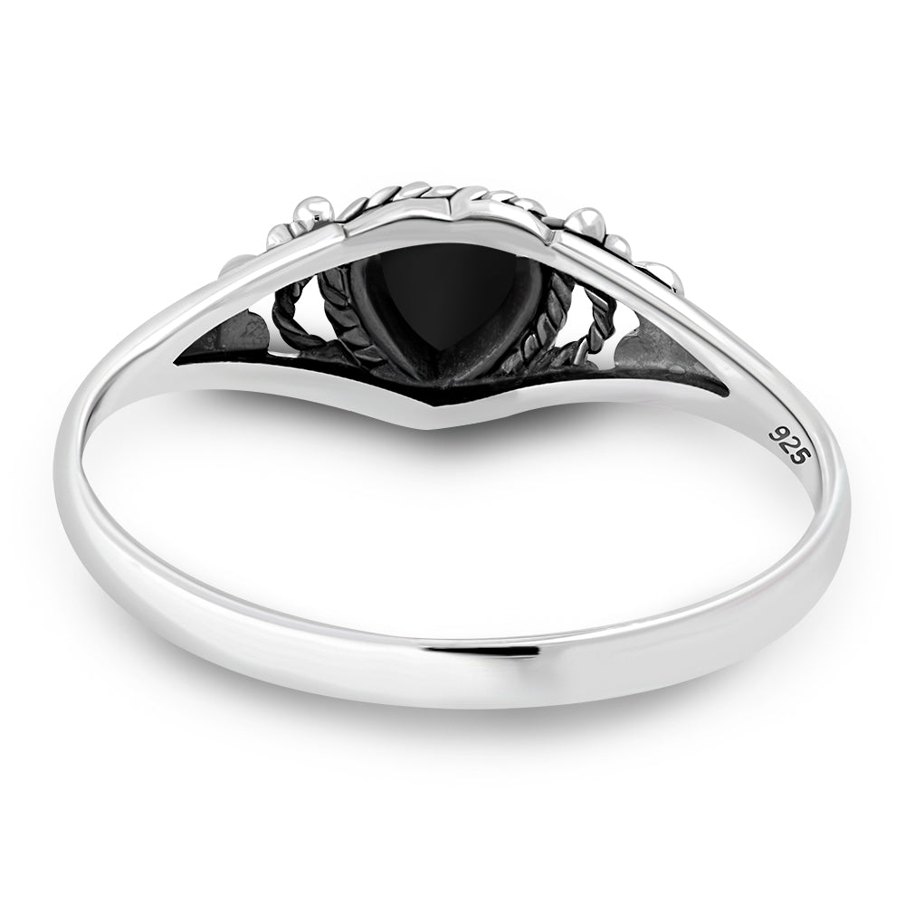Heart Black Onyx Sterling Silver Ring
