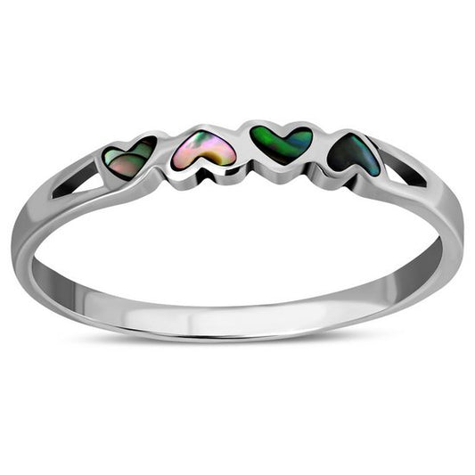 Hearts Abalone Sea Shell Silver Band Ring