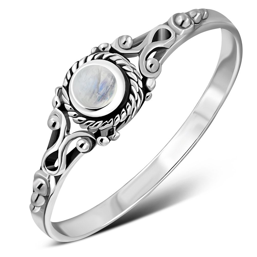 Thin Rainbow Moon Stone Sterling Silver Ring