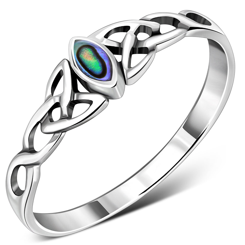 Celtic Knot Silver Ring w/ Abalone Shell