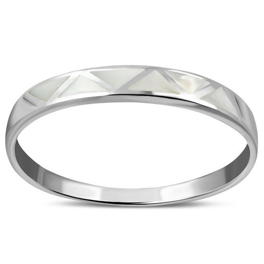 Mother of Pearl Sea Shell Silver Band Ring