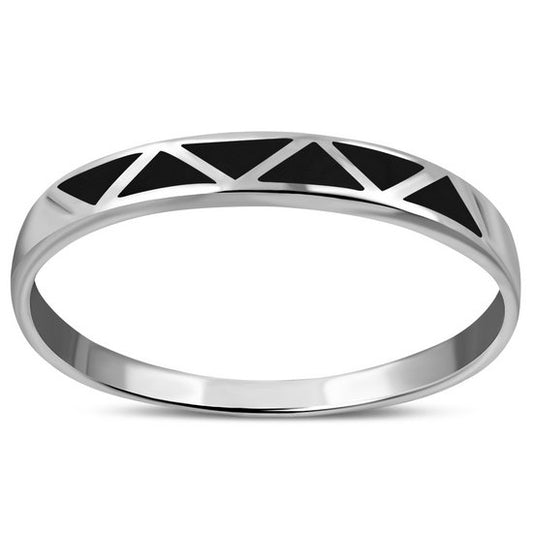 Black Onyx Silver Band Ring