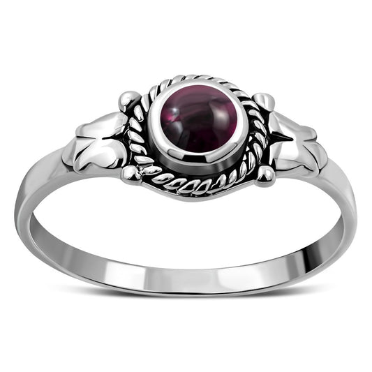 Ethnic Style Garnet Stone Silver Ring