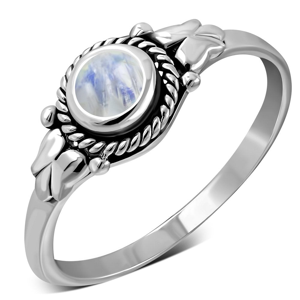 Ethnic Style Rainbow Moonstone Silver Ring