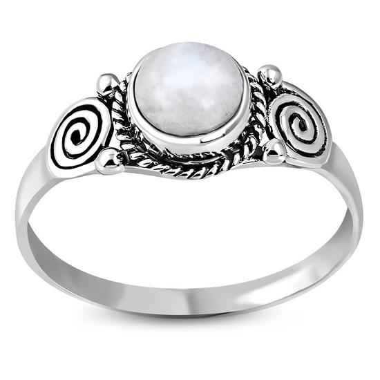 Rainbow Moonstone Spiral Sterling Silver Ring