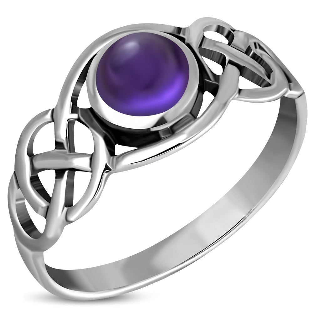 Celtic Knot Sterling Silver Amethyst Stone Ring