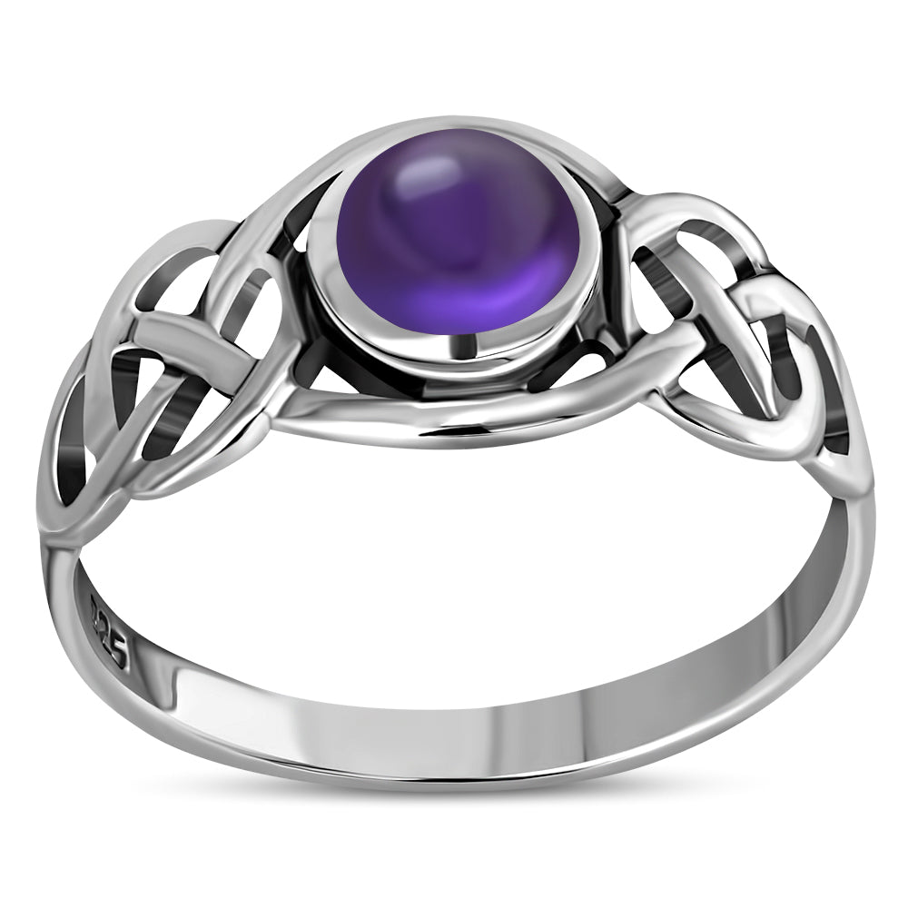 Celtic Knot Sterling Silver Amethyst Stone Ring