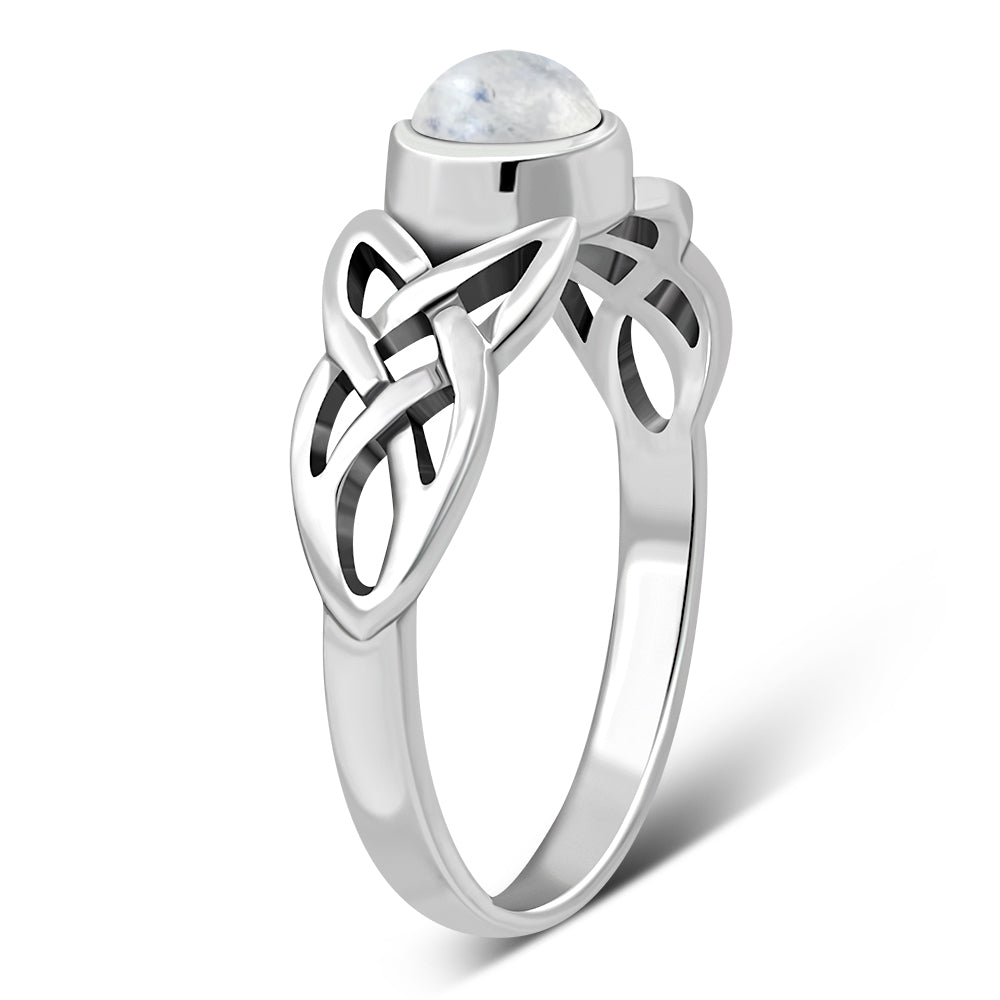 Irish Gaelic Celtic Knot 925 Sterling Silver Ring With Rainbow Moonstone