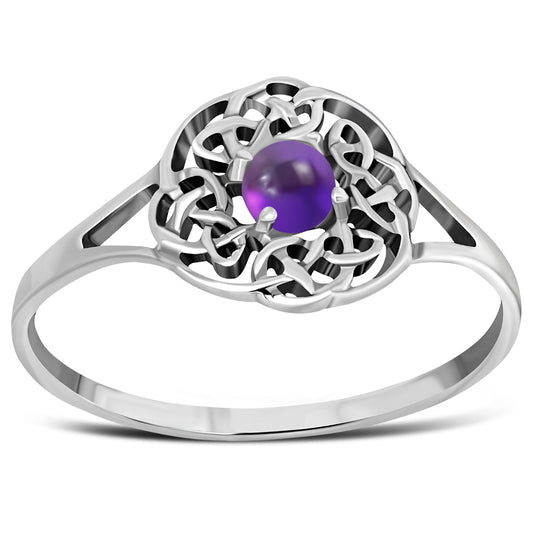 Delicate Sterling Silver Celtic Amethyst Stone Ring