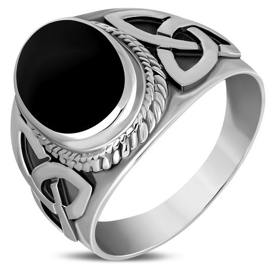Celtic Trinity Knot Black Onyx Sterling Silver Ring