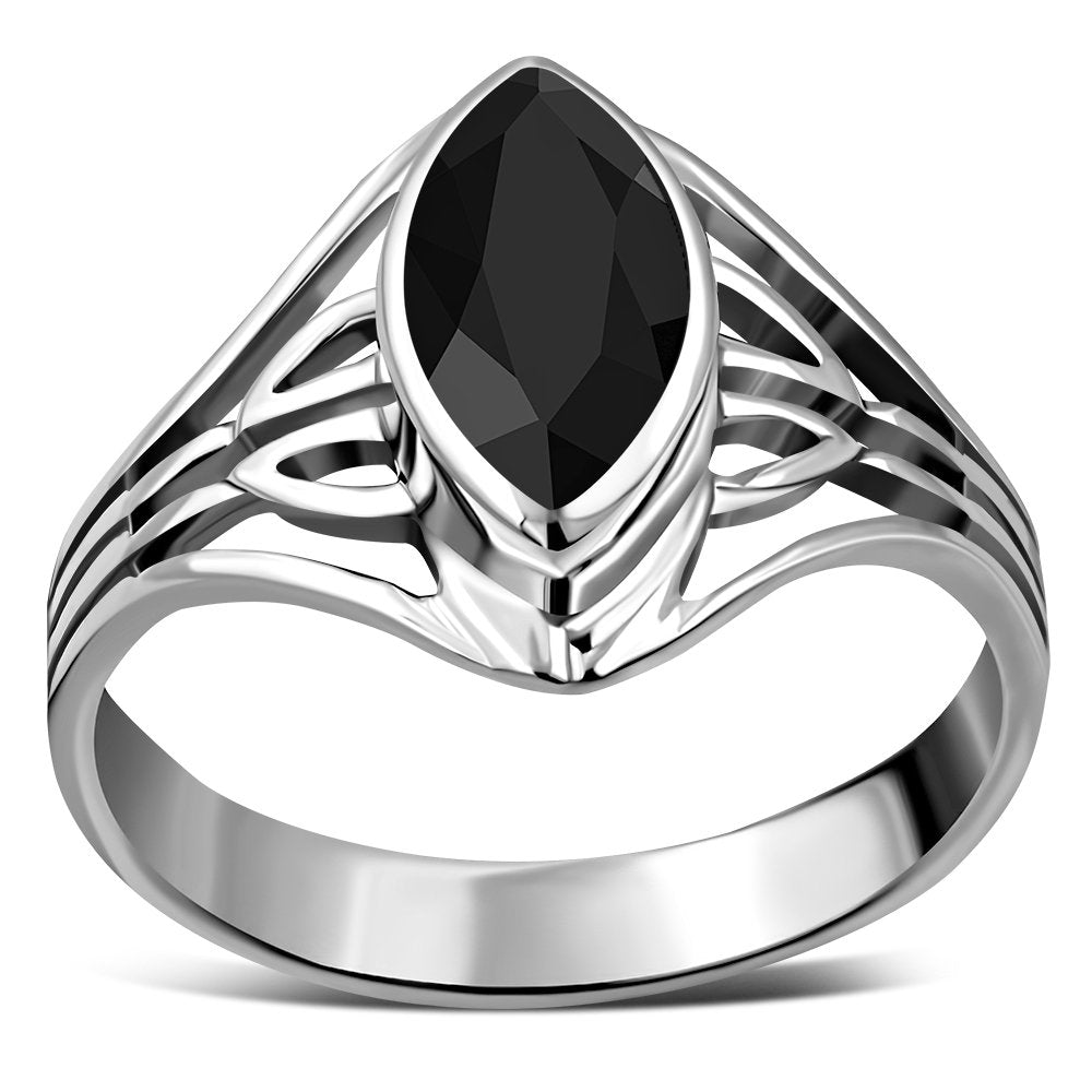 Large Faceted Black Onyx Silver ring