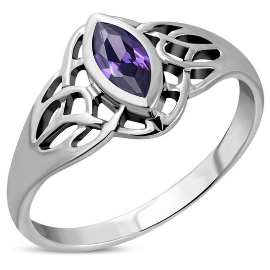 Celtic Knot Amethyst CZ Silver Ring